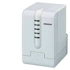 Termostato elettrico per radiatori Siemens, bianco, rettangolare, con linee orizzontali nere e bordi arrotondati.