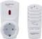 Dimmer da presa Sygonix con telecomando. A sinistra: presa con interruttore rosso, a destra: telecomando con sei tasti.