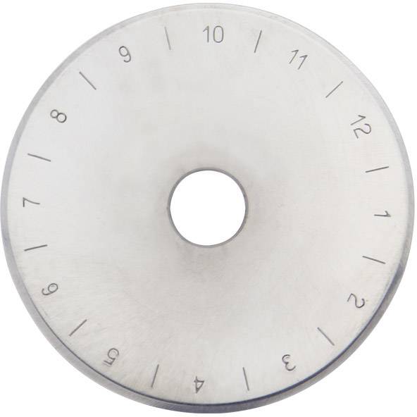 Dischetto metallico rotondo con un foro centrale, numerato da 1 a 12 sul bordo, probabilmente parte di un orologio o di uno strumento di misurazione.