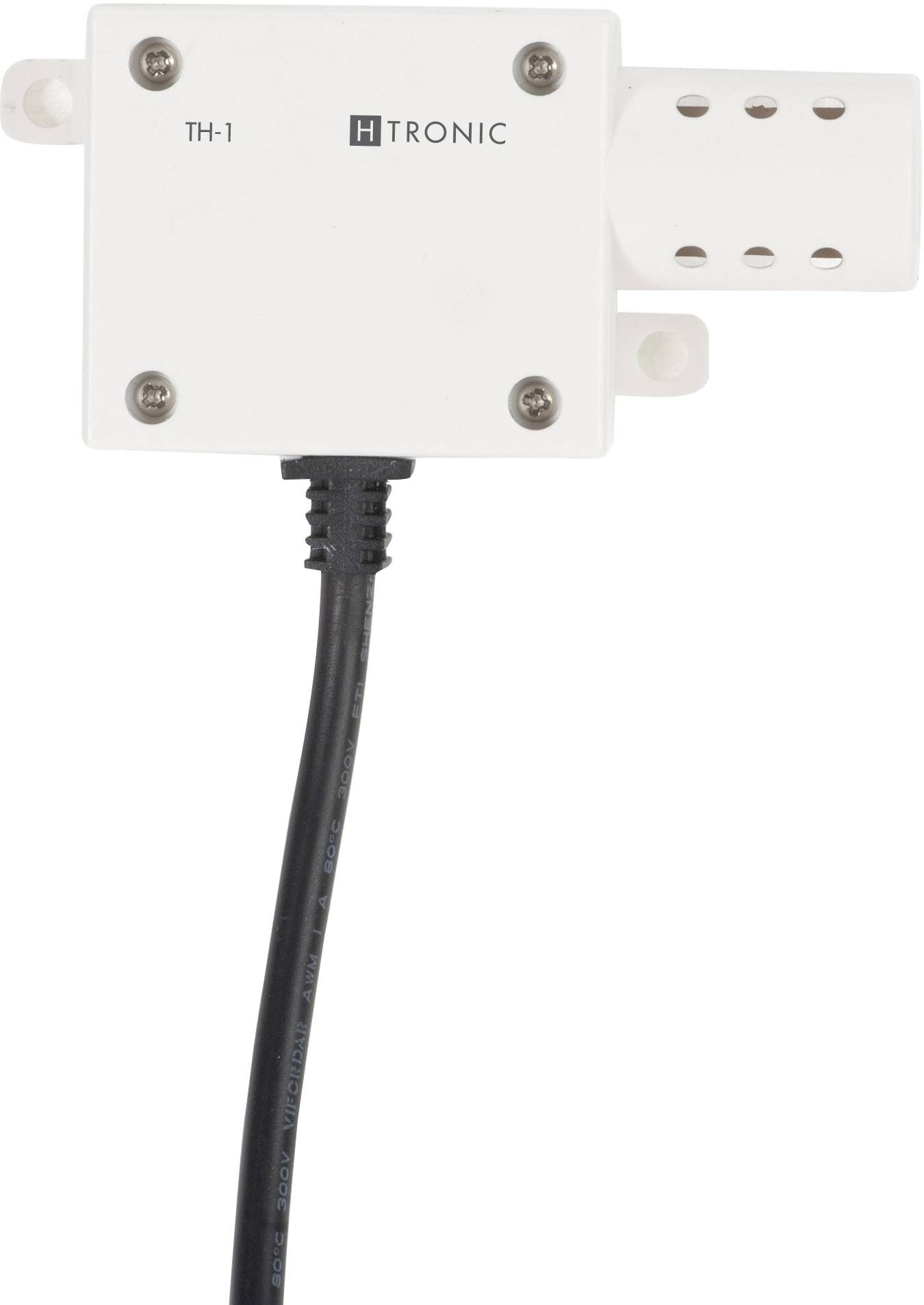 Dispositivo elettronico bianco con la scritta 'H Tronic TH-1' e cavo nero. Probabilmente serve come sensore o unità di controllo.