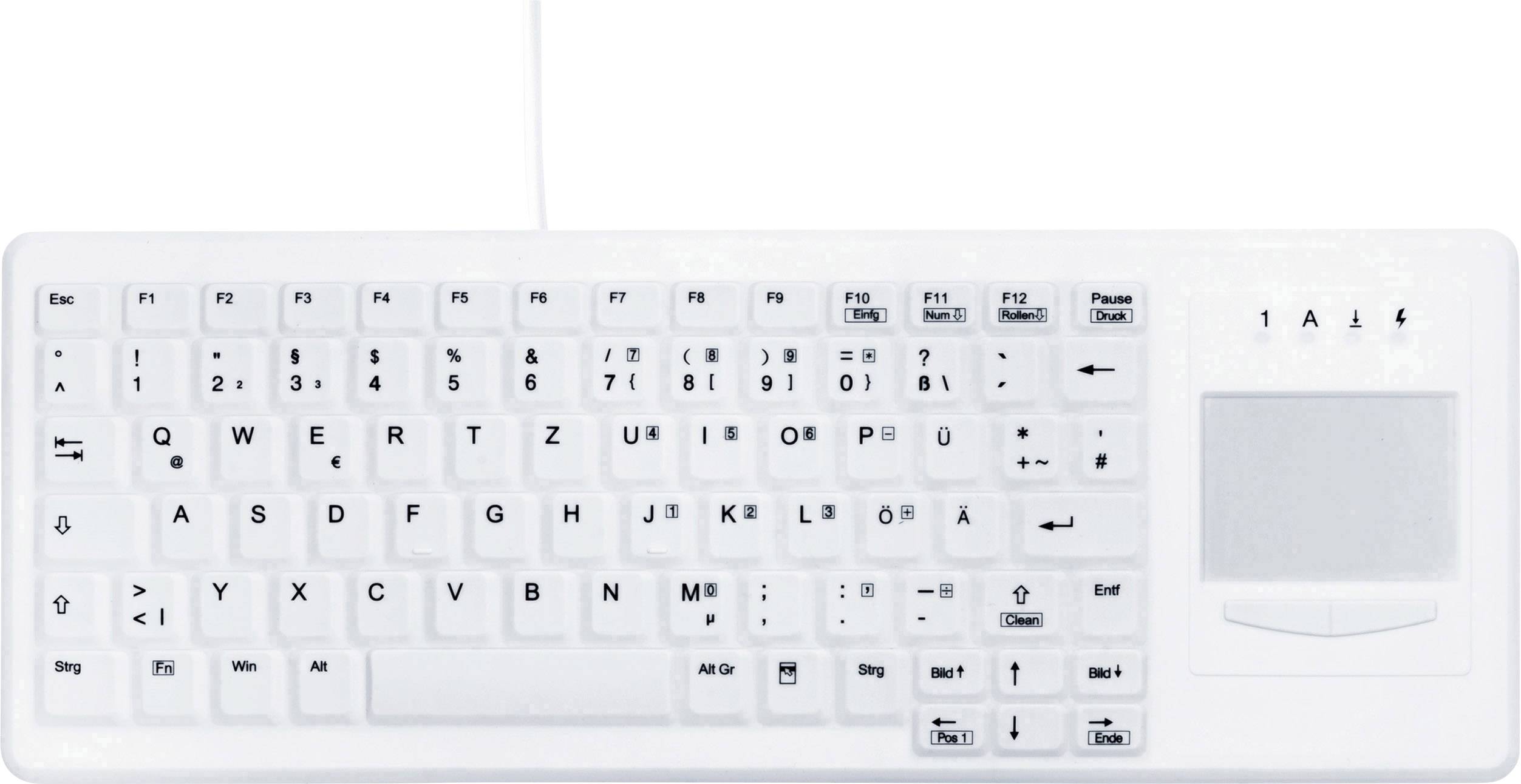 Contour Active Key AK-C4400F Medical Key USB Tastiera igenica Tedesco, QWERTZ Bianco Touchpad integrato, Membrana di silicone sigillata IP68, Adatto per disinfezione conforme DGHM/VAH