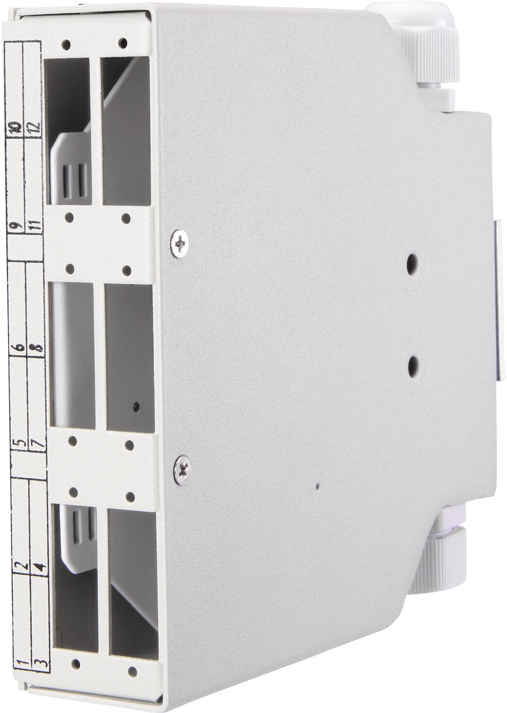 Contenitore metallico con aperture numerate sul lato sinistro, idoneo per l'inserimento di moduli elettrici o ottici.