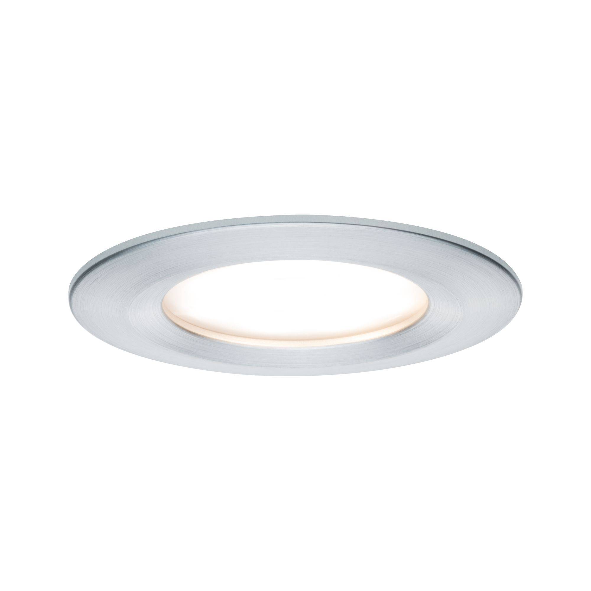 Plafoniera rotonda a LED piatta con cornice argento e illuminazione integrata, adatta per interni moderni.