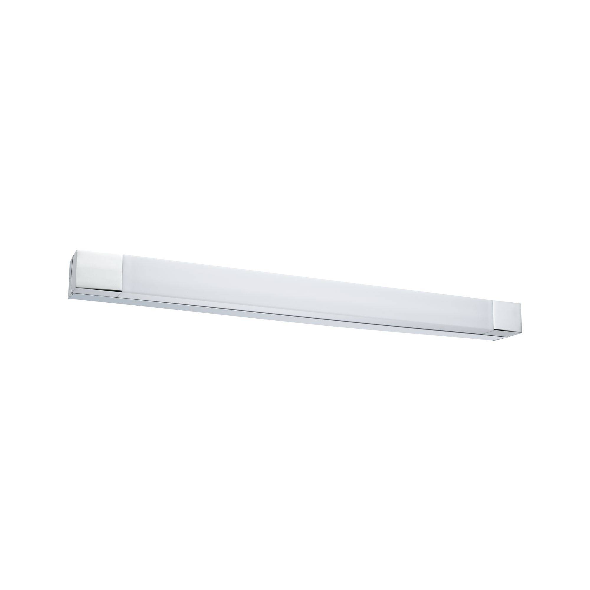 Una lunga plafoniera LED rettangolare con involucro bianco, adatta per l'installazione a soffitto o a parete in ambienti interni moderni.