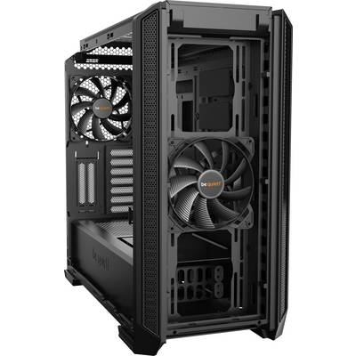 Case per computer di Be Quiet! con due ventole visibili sul frontale e sul retro, design aperto per una migliore ventilazione.