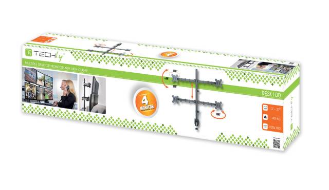TECHLY Supporto da scrivania per 4 Monitor 13-27'' con morsetto Nero-10