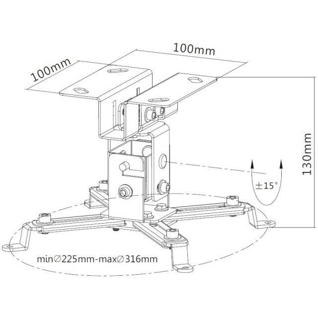 TECHly ICA-PM-2S Supporto a soffitto per proiettore Inclinabile Distanza dal soffitto/terra (max.): 130 mm Multicolore-4