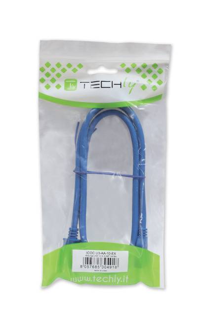 TECHly Cavo USB USB 3.2 Gen1 Spina USB-A, Presa USB-A 0.50 m Blu contatti connettore dorati ICOC U3-AA-005-EX-1