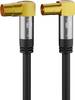 Goobay Cavo antenna TV (135 dB), 4x schermato 5 m placcato oro, presa coassiale 90° > spina coassiale 90°
