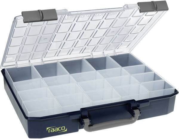 raaco CarryLite 80 5x10-20 Valigetta per minuteria (L x L x A) 413 x 413 x 79 mm Scomparti: 20 Incl. Impugnatura Scatola Contenuto 1 pz.