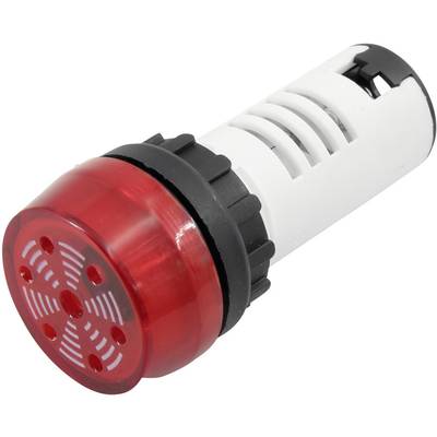 Un faro di segnalazione rosso e bianco con segnale acustico, utilizzato per sistemi di sicurezza o allarme, su sfondo bianco.