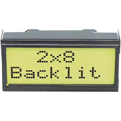 Un piccolo display con sfondo giallo mostra il testo '2x8 Retroilluminato'.