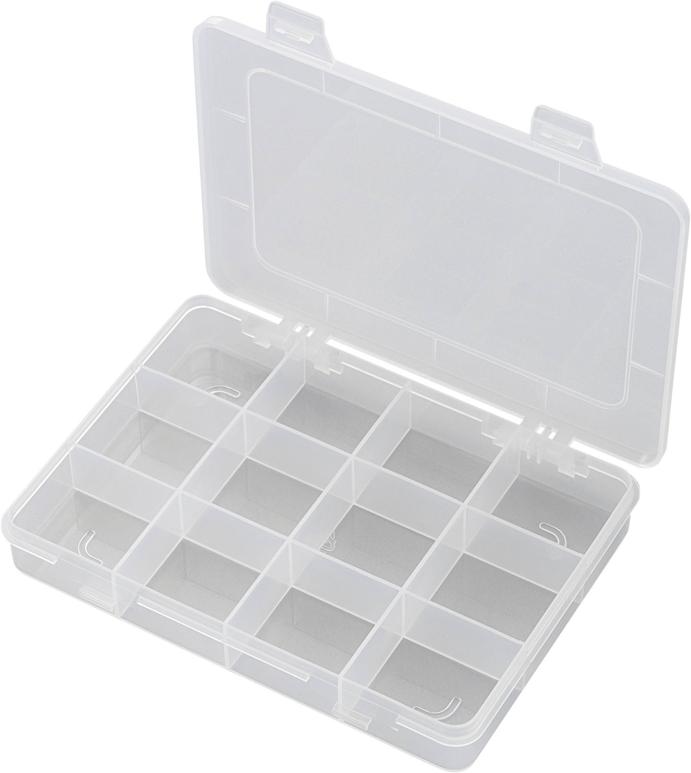 Organizer trasparente in plastica con 13 scompartimenti, apribile, per ordinare piccoli oggetti.
