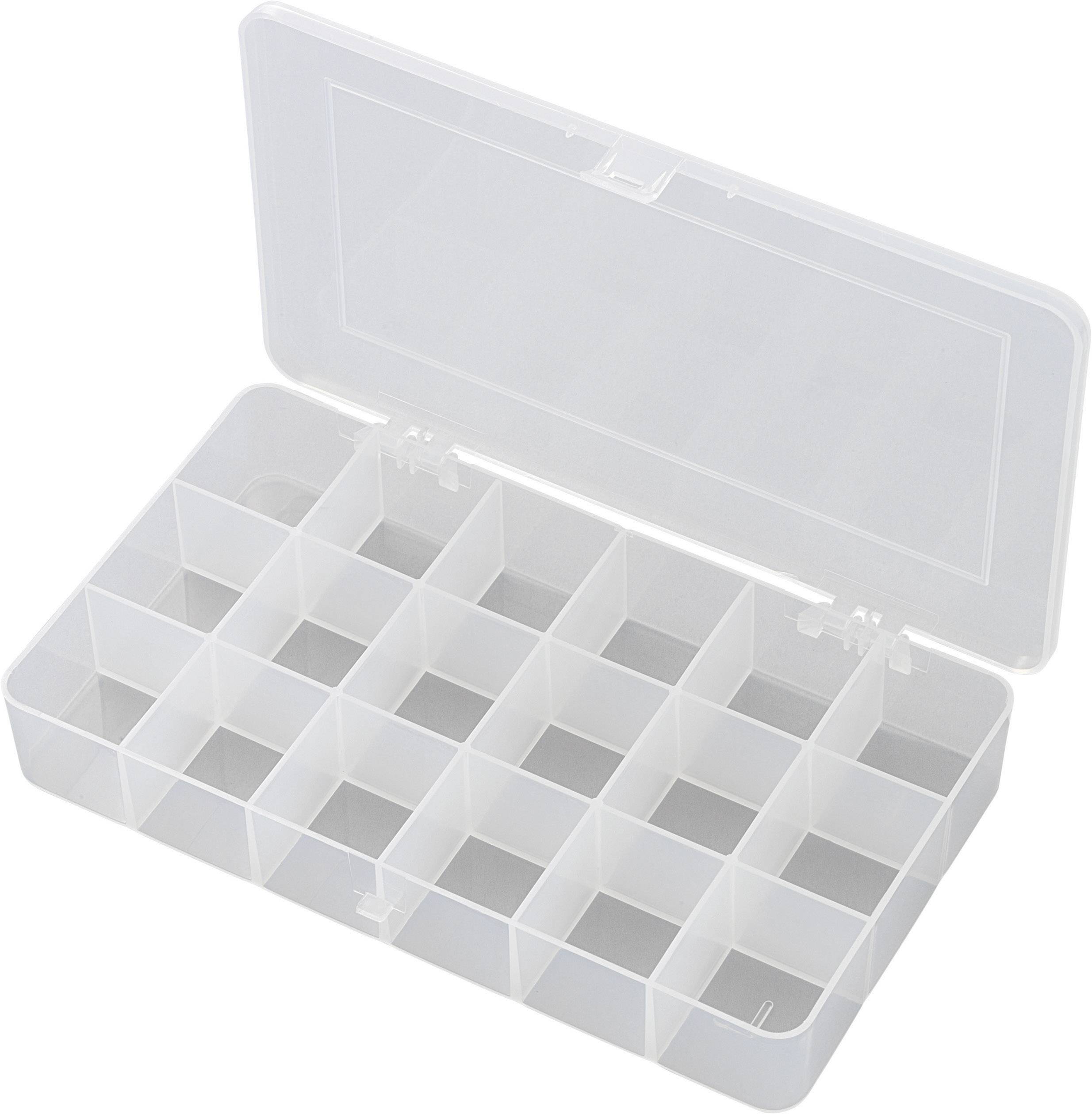 Contenitore portaoggetti in plastica trasparente con coperchio apribile, 24 scomparti quadrati. Ideale per piccoli oggetti come perline o viti.