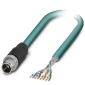Un cavo Ethernet con estremità spellata e fili colorati scoperti.