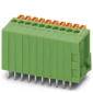 Modulo connettore elettrico verde con più piedini metallici, adatto per applicazioni industriali o elettroniche.
