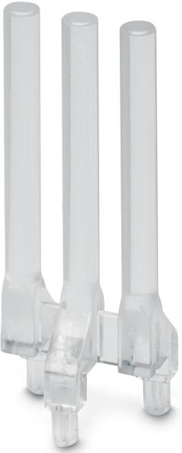 Connettore in plastica trasparente a tre poli, disposto verticalmente.