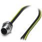'Primo piano di un connettore elettrico con cavi neri e gialli, utilizzabili per applicazioni industriali.'