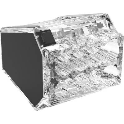 Un cubo cristallino con spigoli smussati e una sezione nera su un lato che mostra riflessi di luce.