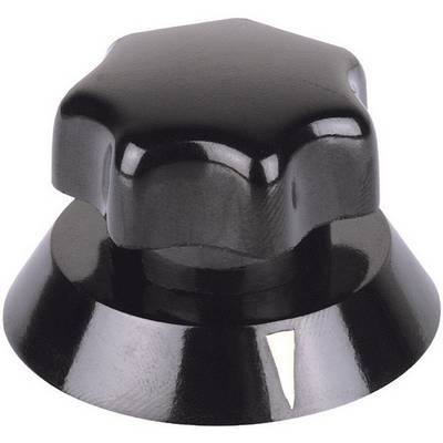 Bottone nero in plastica con sommità a forma di stella e base circolare.