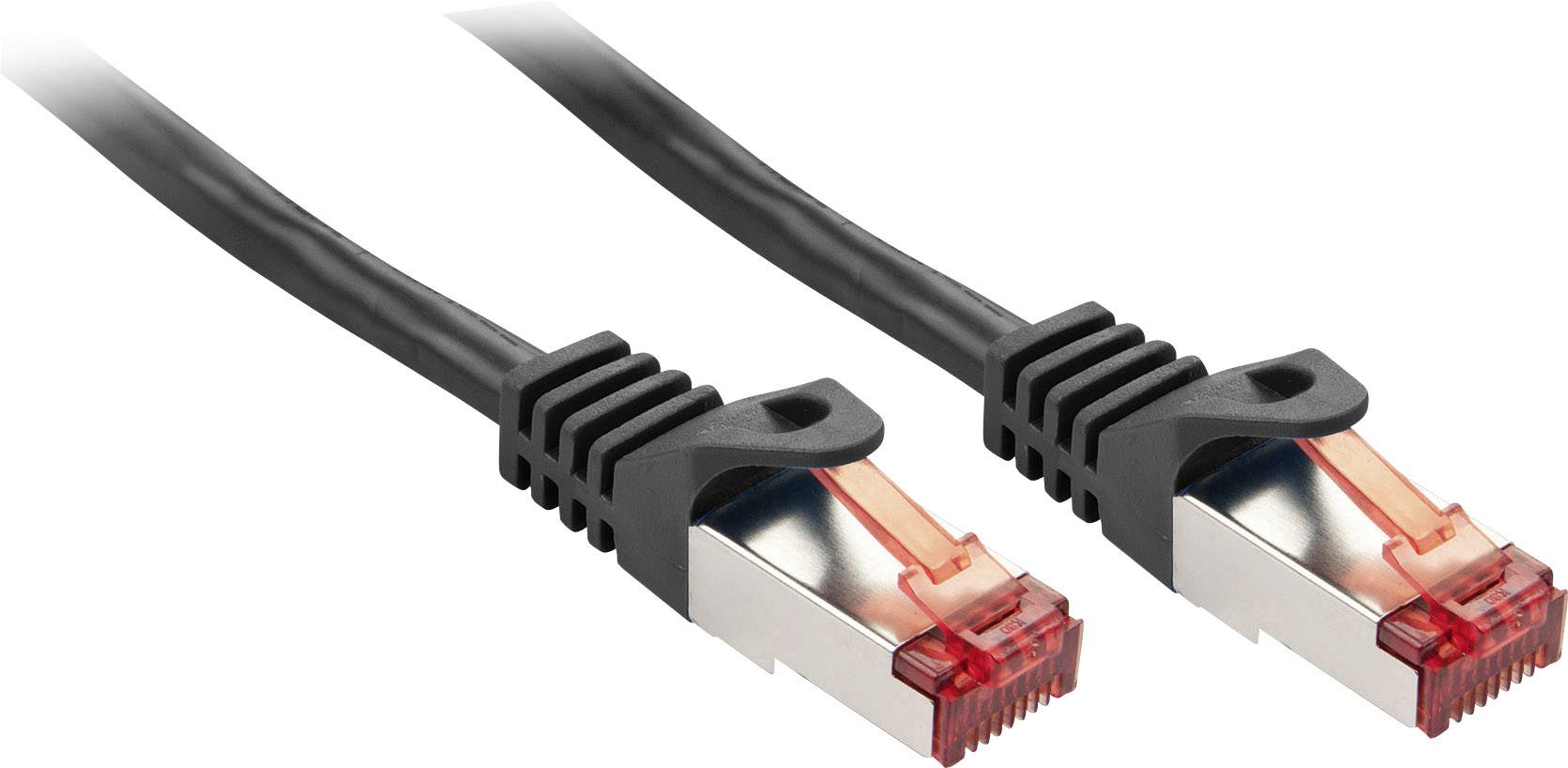 Due cavi di rete con connettori RJ45 e guaina esterna nera, idonei per collegare computer o router a una rete.