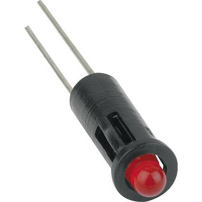 Diodo LED in supporto, nero con LED rosso, due fili di connessione, utilizzato per circuiti elettronici come indicatore di segnale.