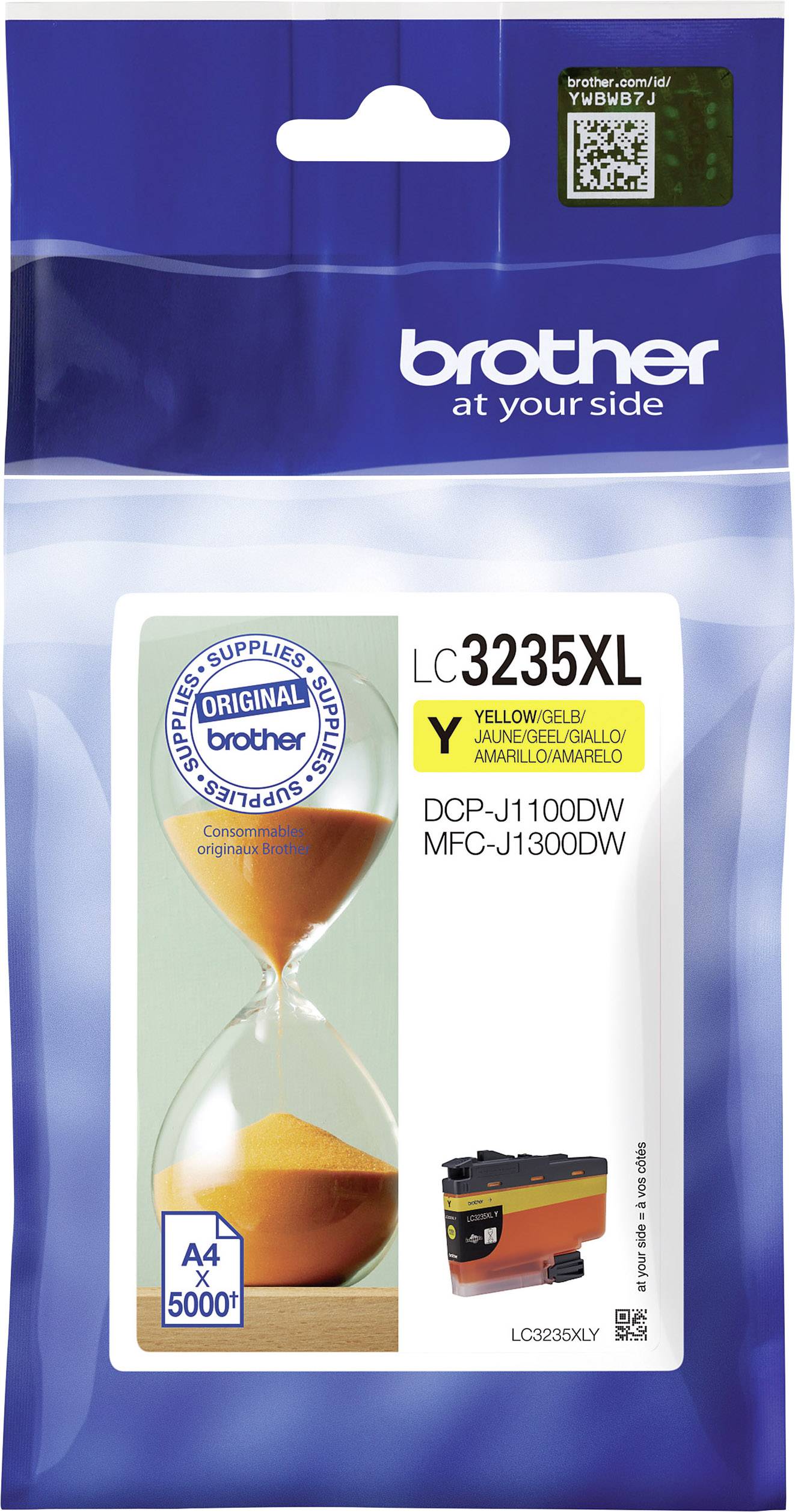 Confezione di cartuccia d'inchiostro Brother LC3235XL in giallo, compatibile con stampanti DCP-J1100DW e MFC-J1300DW. Contiene 5.000 pagine.