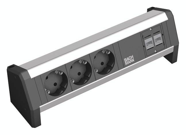 Bachmann 339.1004 Multipresa senza interruttore 3 scomparti Alluminio, Nero Schuko