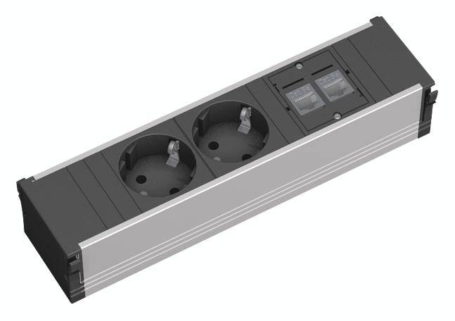 Bachmann 333.1008 Multipresa senza interruttore Alluminio, Nero Schuko