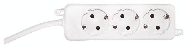 Presa tripla bianca con cavo, adatta per spine Schuko europee. Ideale per l'ampliamento delle prese elettriche domestiche.
