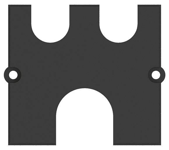 Rettangolo nero con semicerchio ritagliato e due rilievi circolari in alto.