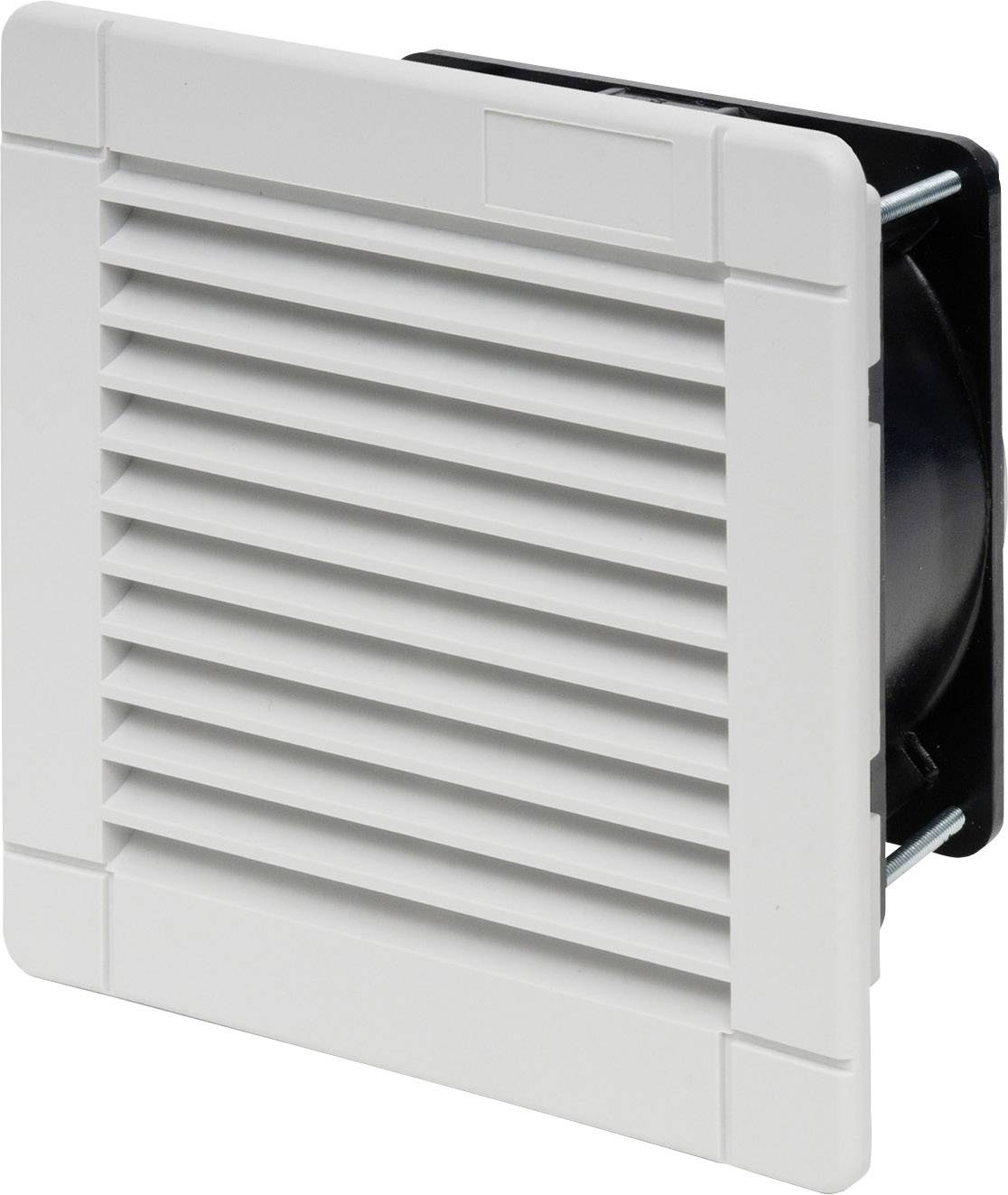 Un inserto per griglia di ventilazione quadrato in bianco con lamelle orizzontali, montabile su una parete o un involucro.