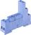 Un blocco terminale in plastica blu con più connettori e marcature laterali, utilizzato per connessioni elettriche.