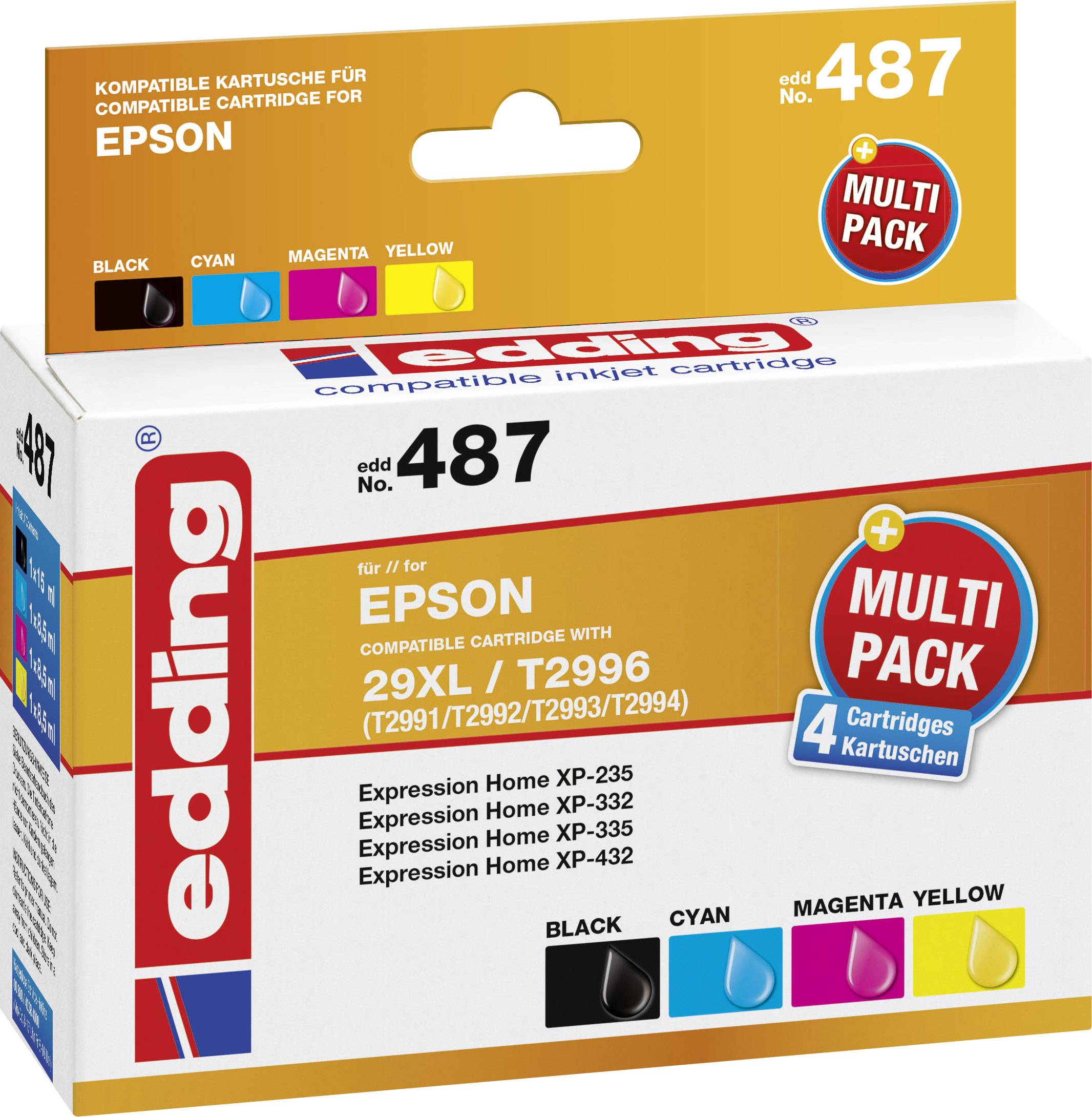 Cartuccia Edding Compatibile sostituisce Epson 29XL, T2996, T2991, T2992, T2993, T2994 Imballo multiplo Nero, Ciano, Mag-0