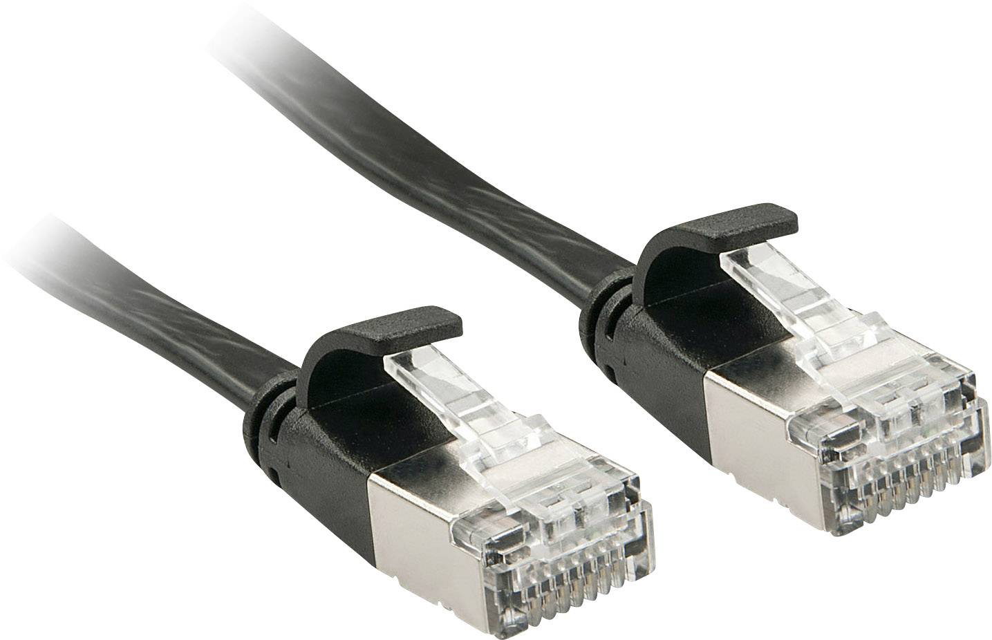 Due cavi Ethernet neri con connettori RJ45 che consentono la trasmissione di dati e la connessione di rete.