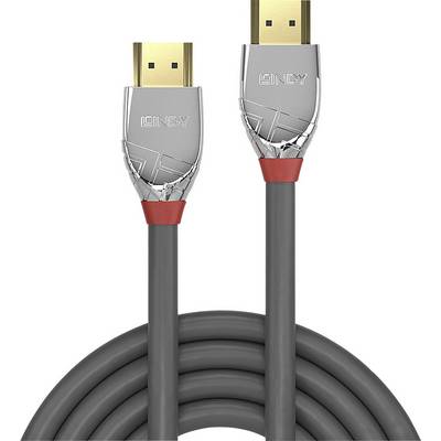 Cavo HDMI grigio con due spine argentate e accenti rossi, mostra il marchio.