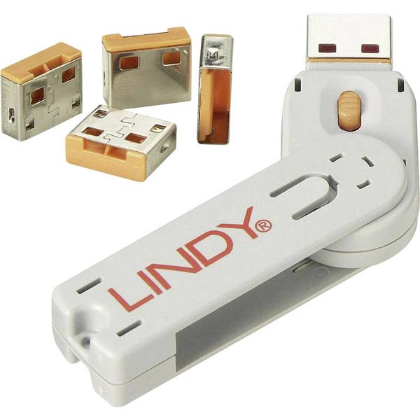 Blocca porte usb arancione lindy usb-lock + key