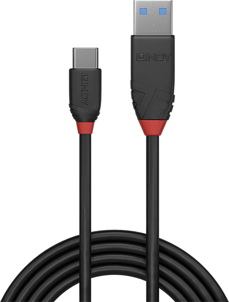 Un cavo USB nero con connettore USB-A e USB-C, idoneo per il trasferimento dati e la ricarica.