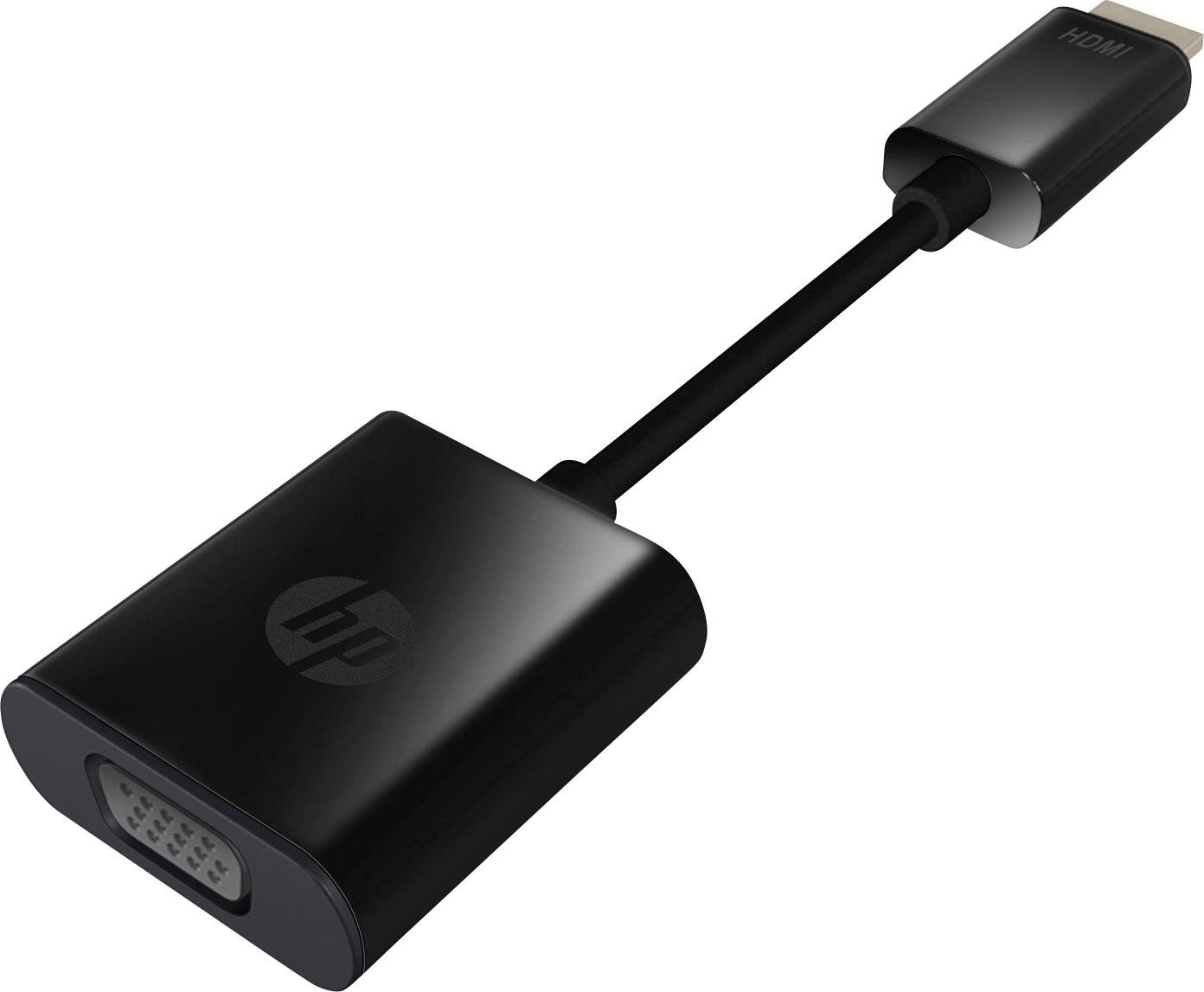 Adattatore con porte HDMI e VGA per collegare dispositivi con interfacce diverse, nero, compatto.