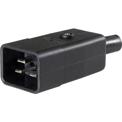 Connettore elettrico nero con involucro rettangolare e perni metallici, vite laterale per il fissaggio.