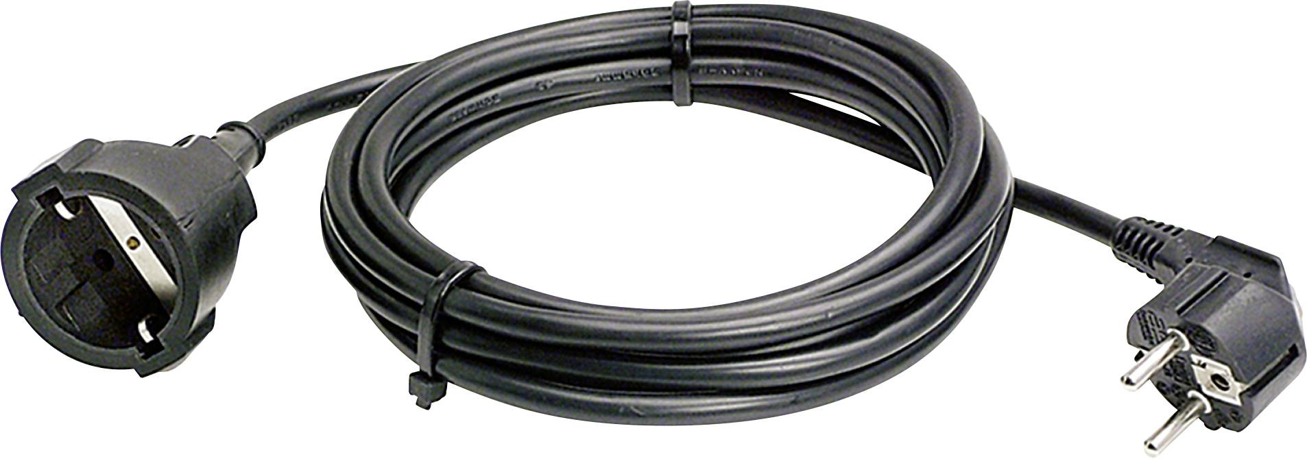 Prolunga nera con presa elettrica su un lato e spina sull'altro. Adatta per prese elettriche europee.