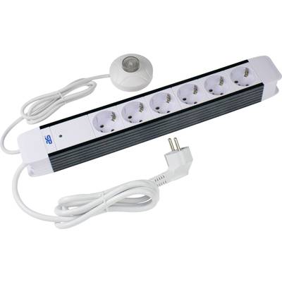 Multipresa con sei prese e cavo interruttore, idonea per collegare più dispositivi elettrici.