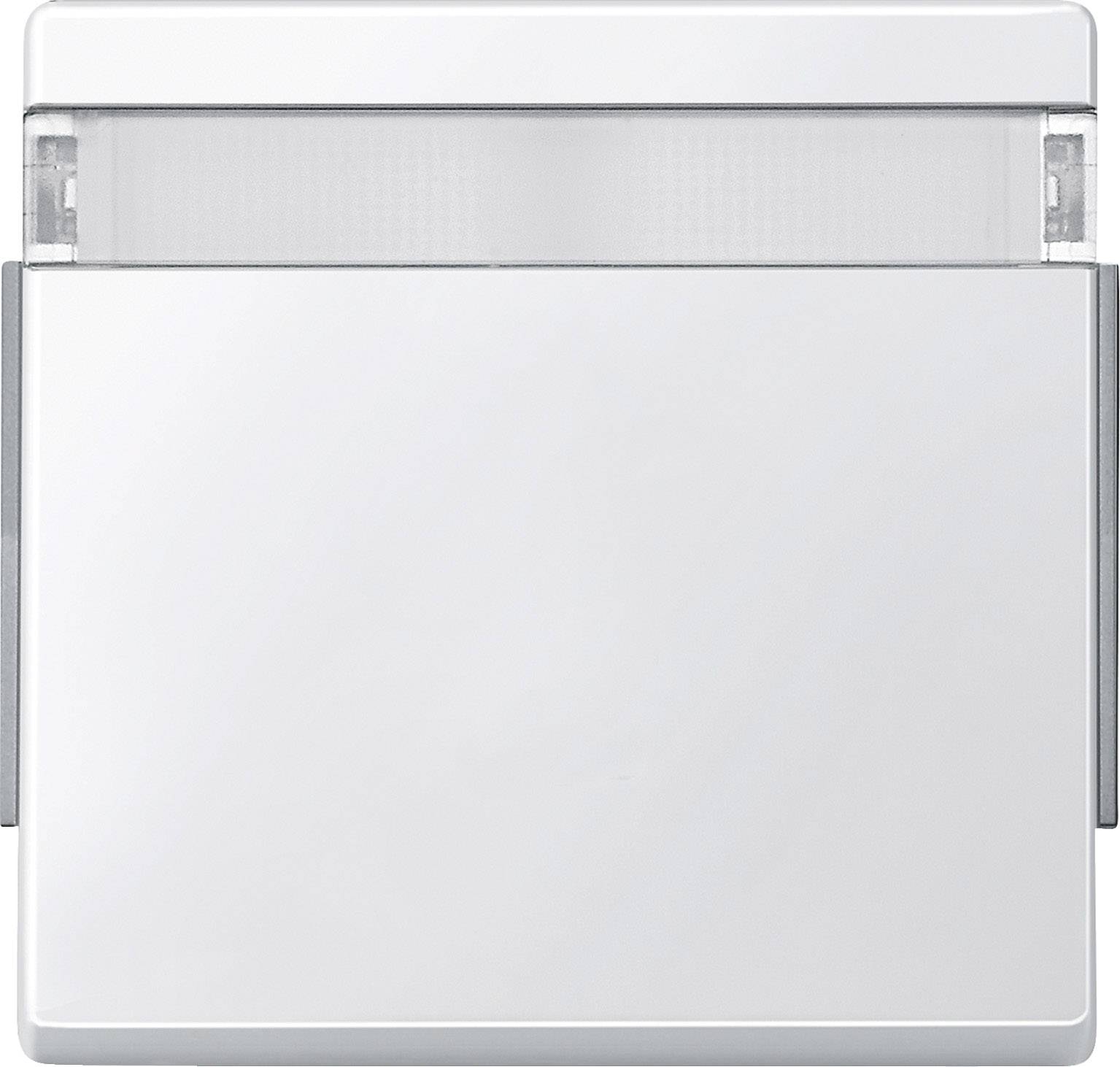 Un interruttore della luce rettangolare, moderno, bianco con un design pulito.