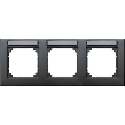 Cornice tripla per prese o interruttori, colore nero, con tagli rettangolari per l'installazione.