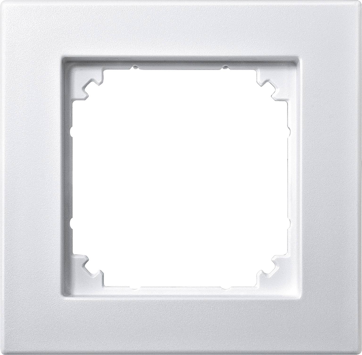 Cornice in plastica per presa elettrica, forma quadrata, colore bianco. Ideale per la copertura estetica di interruttori o prese.