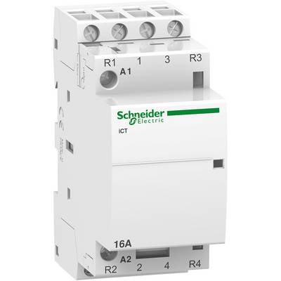 Un dispositivo elettrico bianco di Schneider Electric, modello iCT, con più slot e etichette per connessioni elettriche.