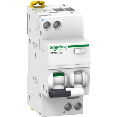 Interruttore magnetotermico differenziale di Schneider Electric, modello 'iDPN N Vigi', con diversi attacchi e marchio del brand.