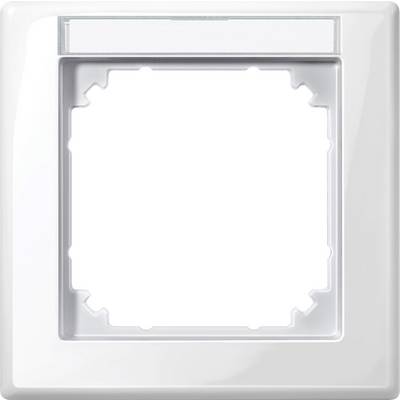 Un telaio per interruttore bianco, quadrato, con un'ampia apertura centrale, adatto per inserti interruttori standard.