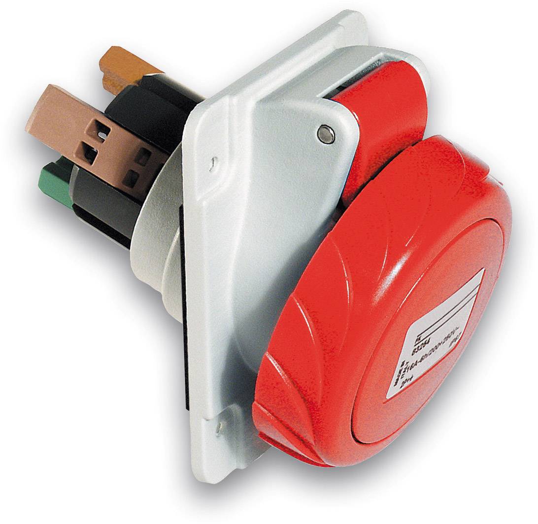 'Connettore elettrico rosso, rotondo, con più pin e cappuccio di protezione, idoneo per connessioni industriali ad alte prestazioni.'