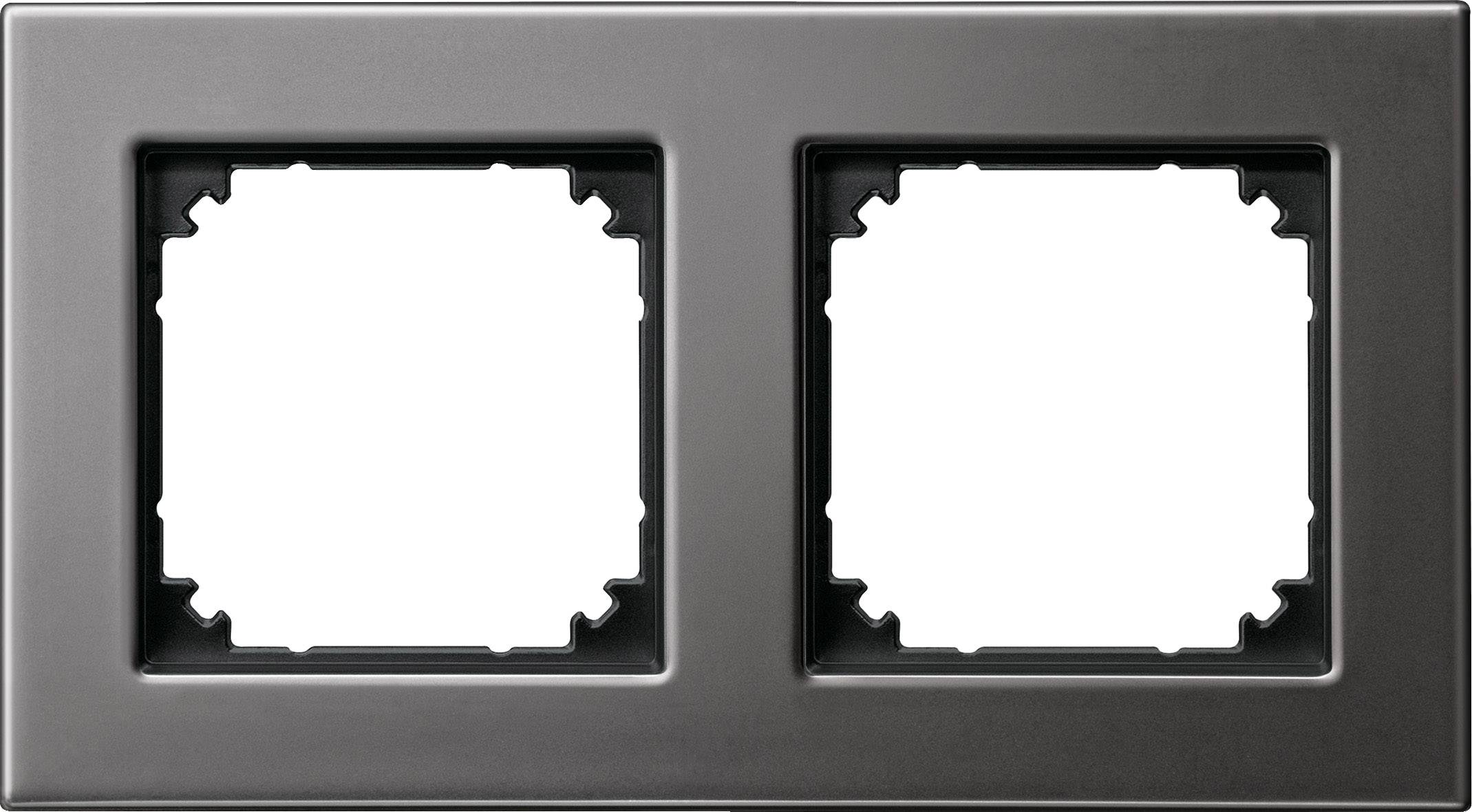 Placca cornice doppia, rettangolare, di colore nero per interruttori o prese, idonea per due unità.